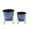 Set of 2 Blue Iron Modern Planter, 11" x 10" x 10"
